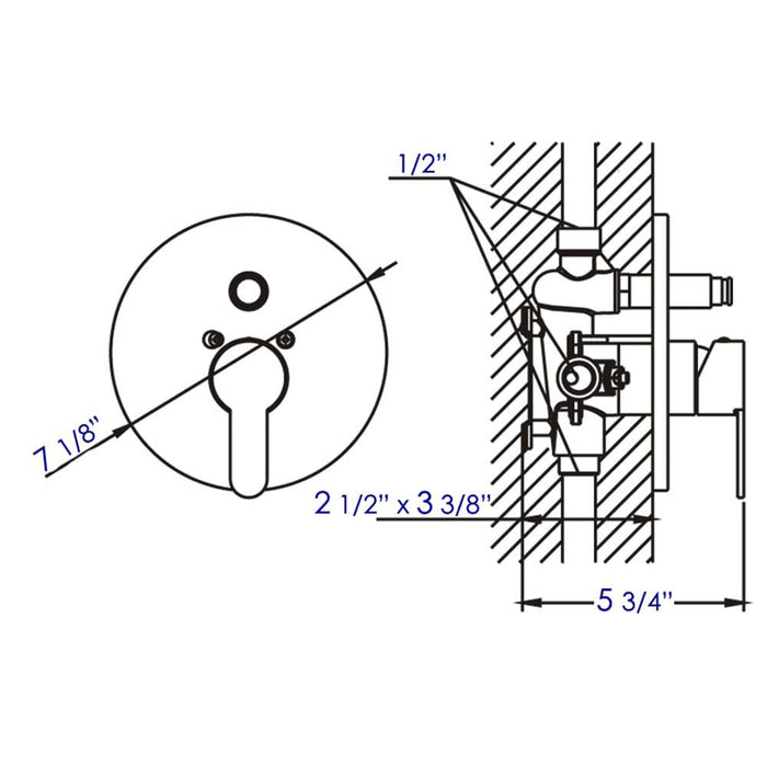 ALFI Brand AB3101-BM Black Matte Shower Valve with Rounded Lever Handle and Diverter
