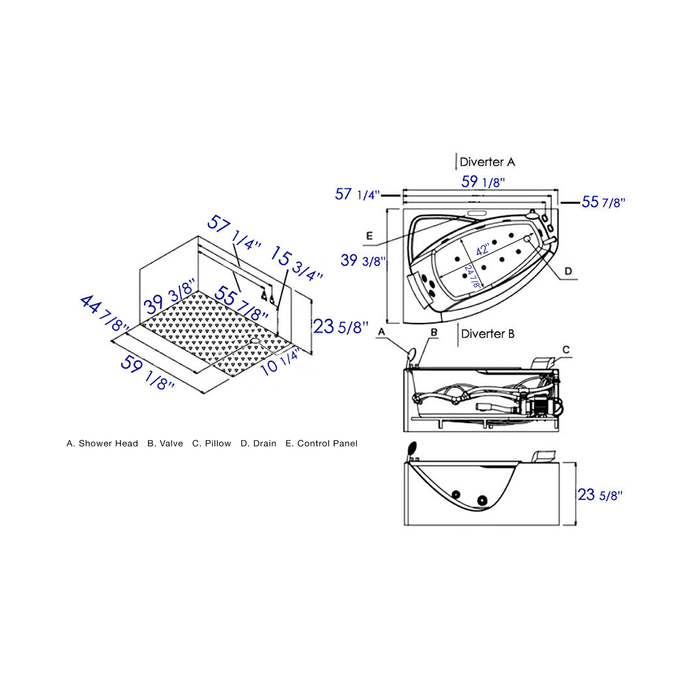 EAGO AM198ETL-R 5 ft Clear Rounded Right Corner Acrylic Whirlpool Bathtub