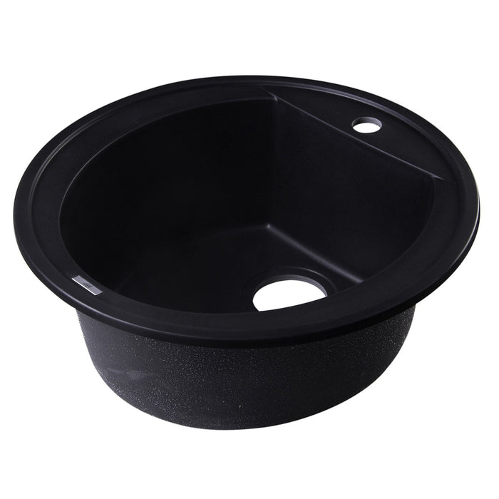 ALFI AB2020DI-BLA Black 20" Drop-In Round Granite Composite Kitchen Prep Sink