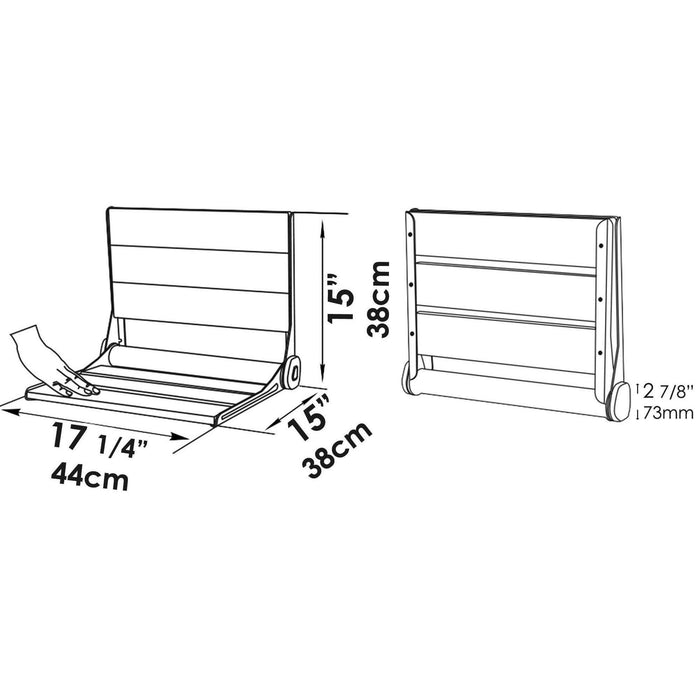 ALFI Brand ABS17-SA 17" Folding Teak Wood Shower Seat Bench with Backrest