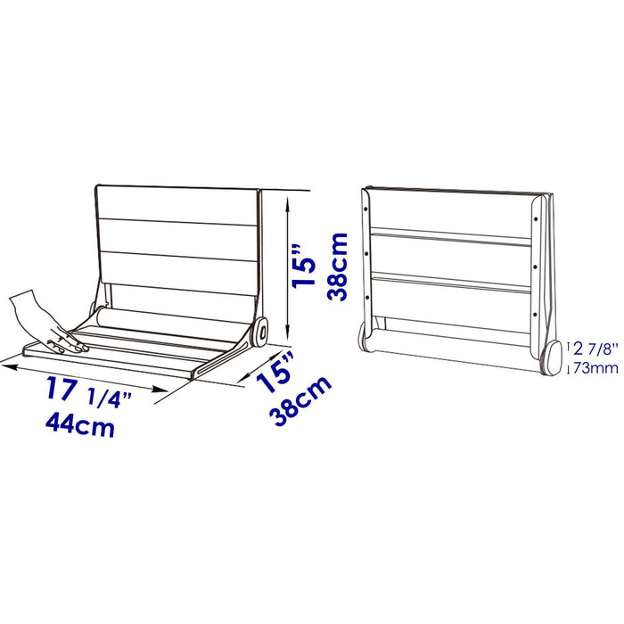ALFI Brand ABS17-BM Black Matte 17" Wide Foldable Teak Shower Seat with Backrest