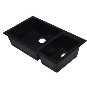 ALFI AB3319UM-BLA Black 34" Double Bowl Undermount Granite Composite Sink