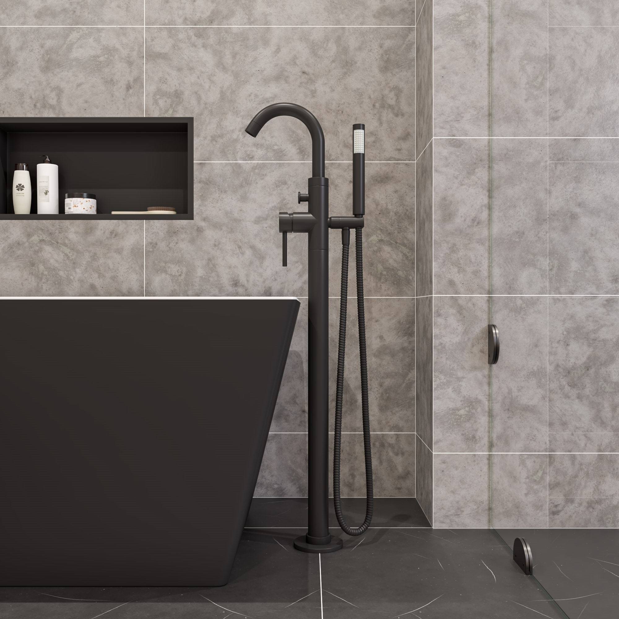 Alfi Brand ABNC2412-BLA 24 x 12 in. Stainless Steel Horizontal Single Shelf Bath Shower NICHE Black Matte