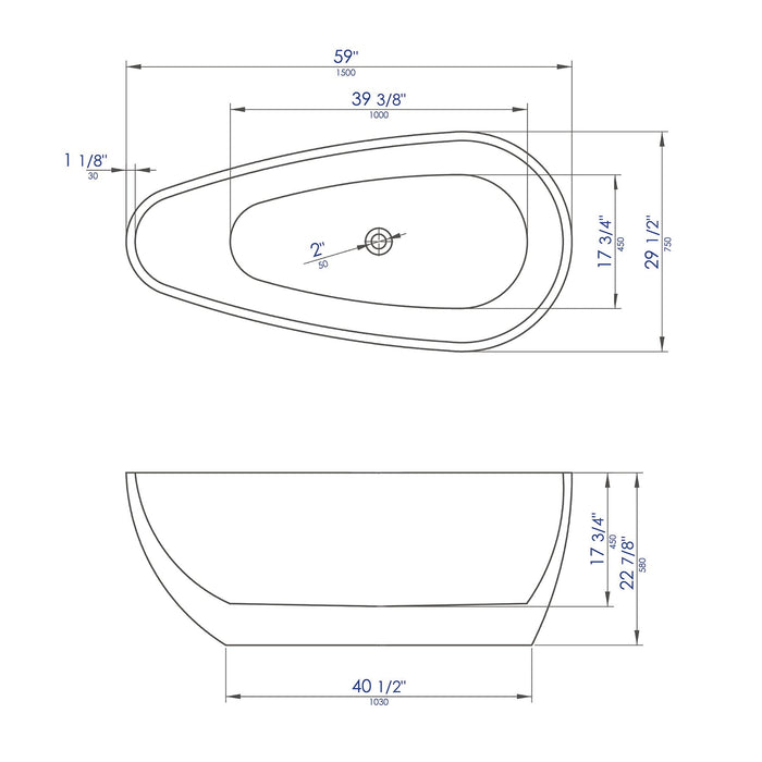 ALFI Brand AB8861 59 inch White Oval Acrylic Free Standing Soaking Bathtub