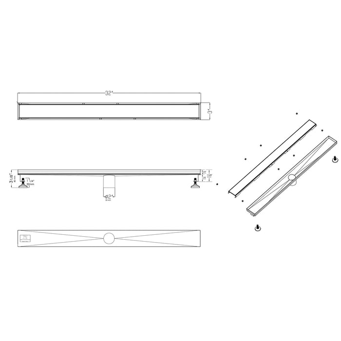 ALFI Brand ABLD32B-BM 32" Black Matte Stainless Steel Linear Shower Drain with Solid Cover