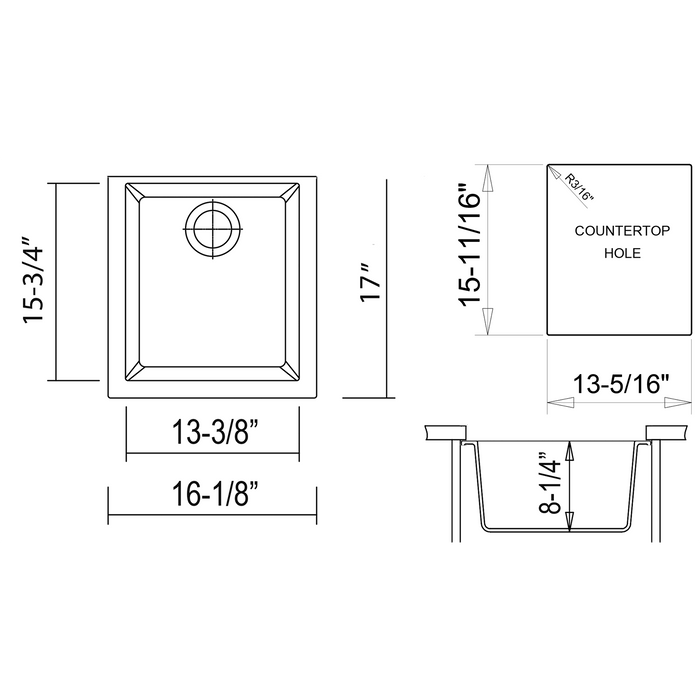 ALFI AB1720UM-W White 17" Undermount Rectangular Granite Composite Prep Sink