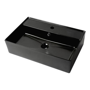 ALFI Brand ABC901-BM Black Matte 24" Modern Rectangular Above-Mount Ceramic Sink with Faucet Hole