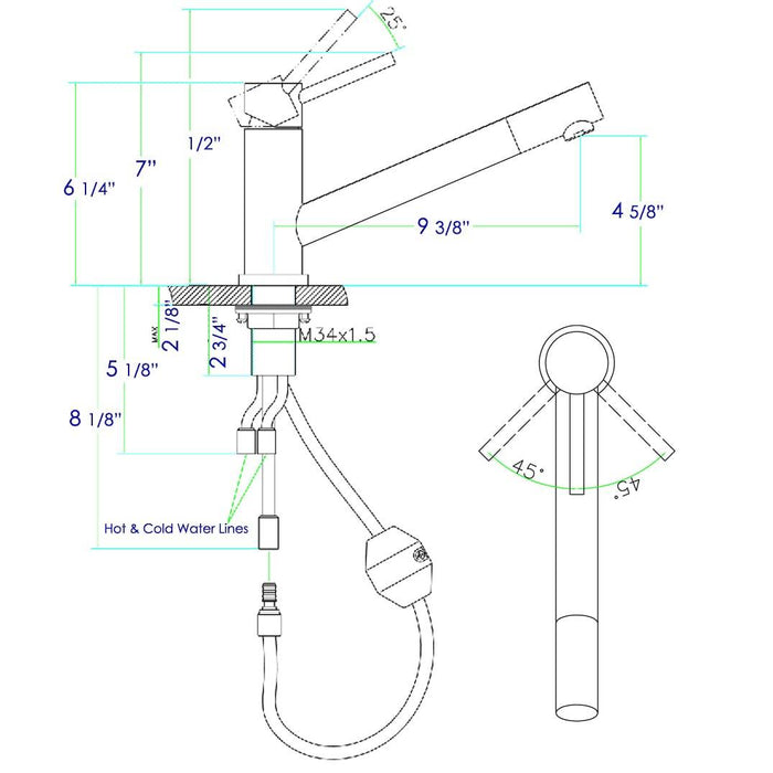 ALFI AB2025-BSS Solid Brushed Stainless Steel Pull Out Single Hole Faucet