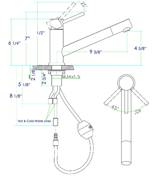 ALFI AB2025-PSS Solid Polished Stainless Steel Pull Out Single Hole Faucet