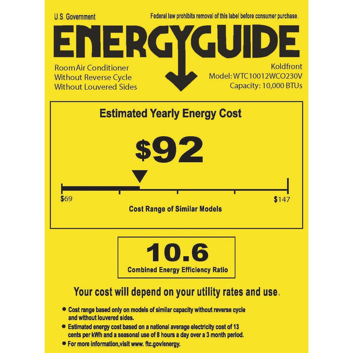 Koldfront WTC10012WCO230V 10,000 BTU 230 Volt Through-the-Wall Air Conditioner in White
