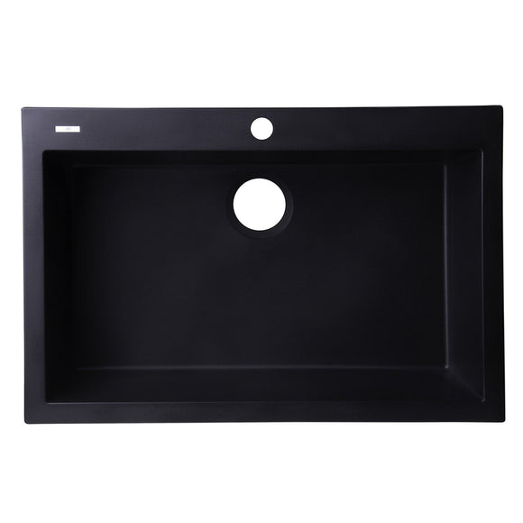 ALFI AB3020DI-BLA Black 30" Drop-In Single Bowl Granite Composite Kitchen Sink