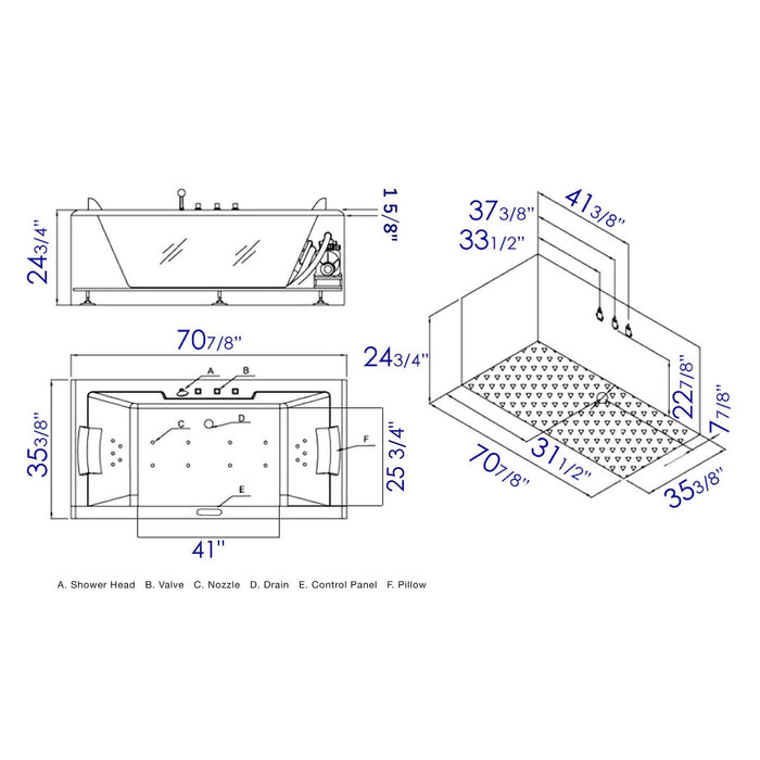 EAGO AM196ETL 6 ft Clear Rectangular Acrylic Whirlpool Bathtub for Two