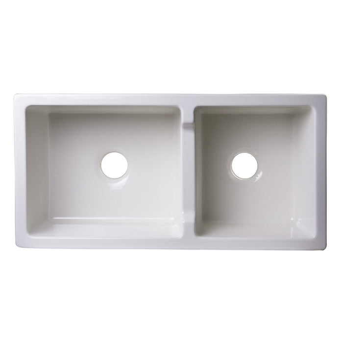 ALFI AB3618ARCH-B 36" Biscuit Arched Apron Wall Fireclay Double Bowl Farm Sink