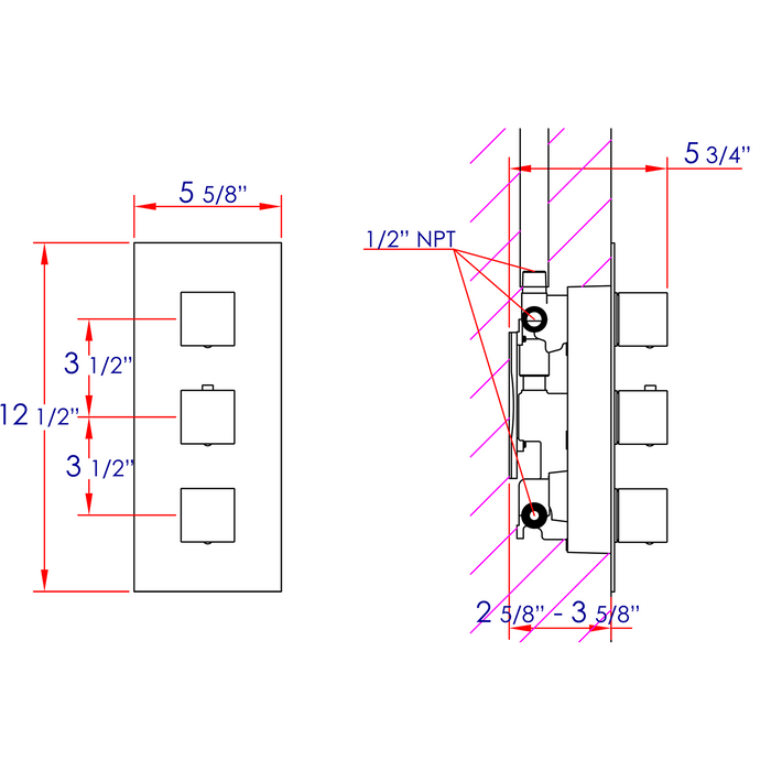ALFI AB2901-BN Brushed Nickel Concealed 4-Way Thermostatic Shower Mixer