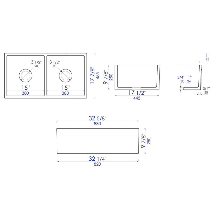 ALFI ABCO3318DB 33" Concrete Reversible Double Bowl Fireclay Farmhouse Kitchen Sink