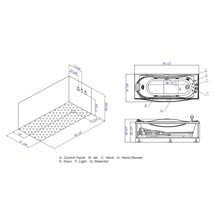 EAGO AM189ETL-R 6 ft Right Drain Acrylic White Whirlpool Bathtub with Fixtures
