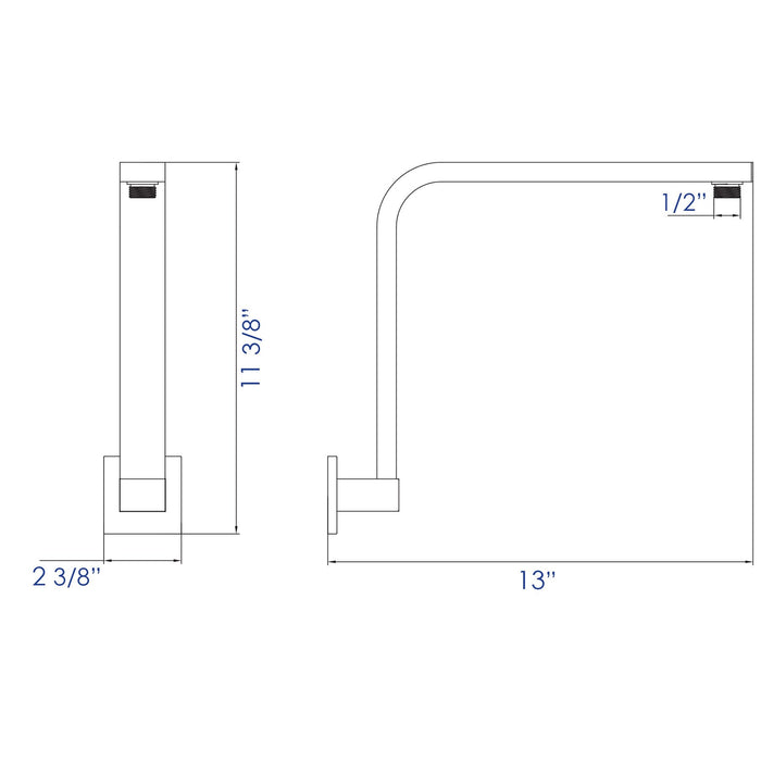 ALFI Brand AB12GSW-BN Brushed Nickel 12" Square Raised Wall Mounted Shower Arm