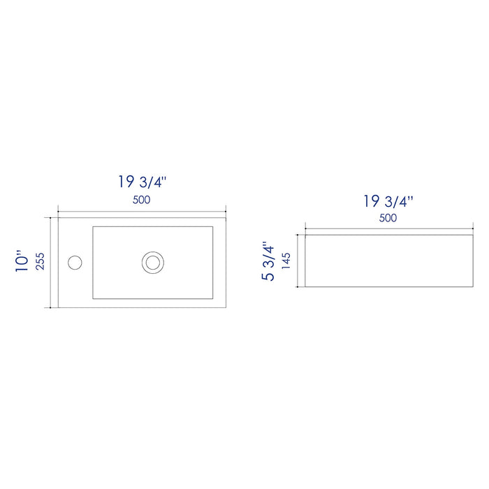 ALFI Brand ABC116 White Modern 20" Small Rectangular Wall Mounted Ceramic Sink with Faucet Hole