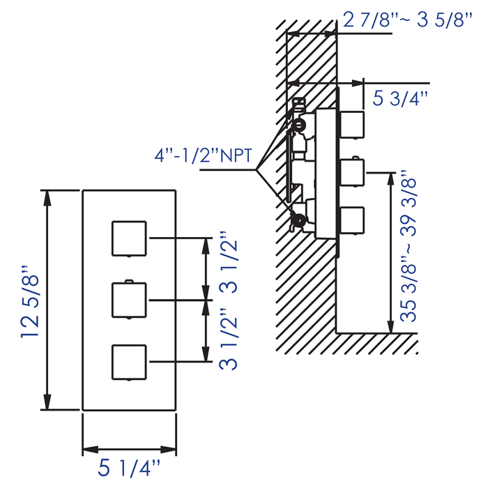 ALFI Brand AB2701-BN Brushed Nickel Square 2 Way Thermostatic Shower Mixer