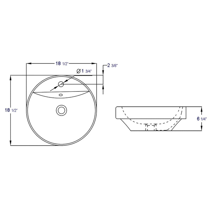 EAGO BA141 18" ROUND CERAMIC ABOVE MOUNT BATHROOM BASIN VESSEL Sink
