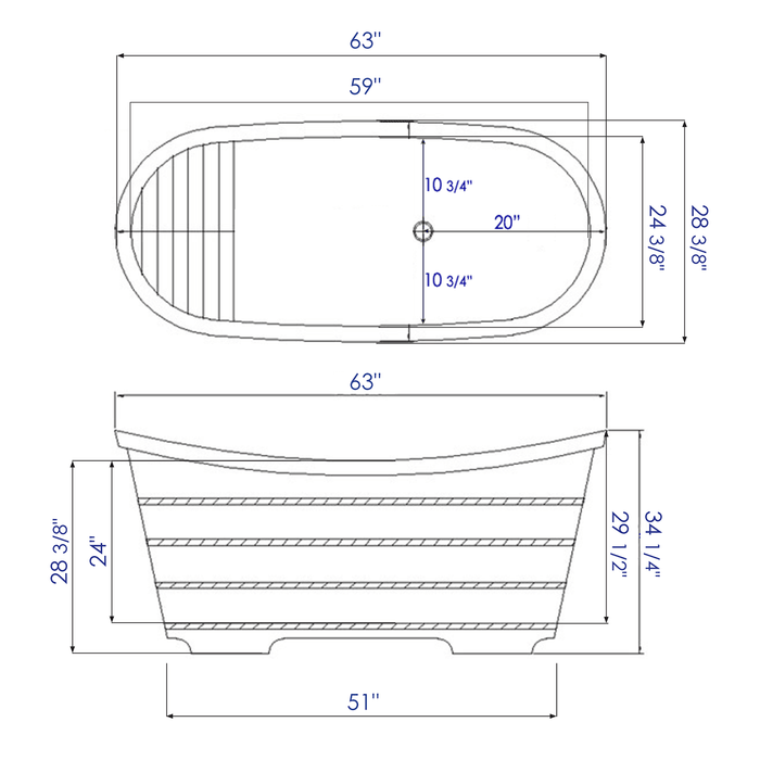 ALFI Brand AB1105 63" Free Standing Cedar Wooden Bathtub