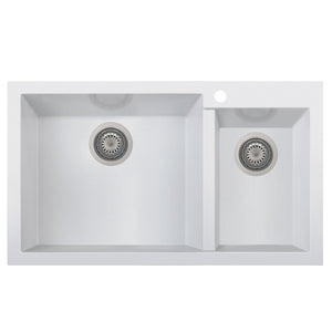 ALFI AB3319DI-W White 34" Double Bowl Drop In Granite Composite Kitchen Sink
