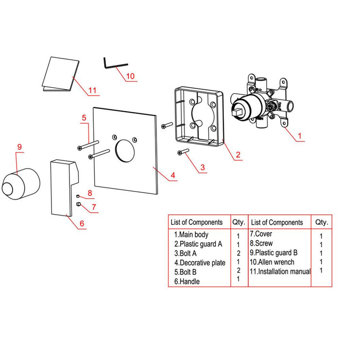 ALFI Brand AB5501-PC Polished Chrome Shower Valve Mixer with Square Lever Handle