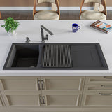 ALFI AB4620DI-BLA Black 46" Double Bowl Granite Composite Sink with Drainboard